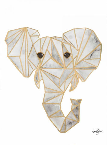 Retro Elephant Rectangle White Modern Wood Framed Art Print with Double Matting by James, Nola