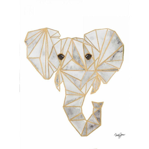 Retro Elephant Rectangle Gold Ornate Wood Framed Art Print with Double Matting by James, Nola