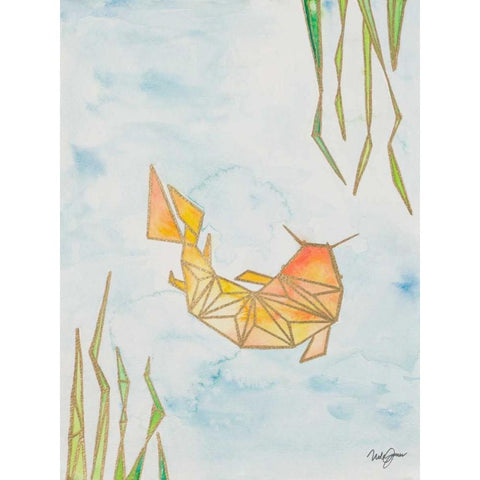 Origami Koi Gold Ornate Wood Framed Art Print with Double Matting by James, Nola