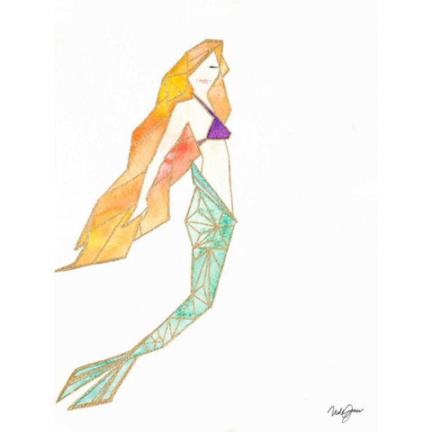 Origami Mermaid Black Modern Wood Framed Art Print with Double Matting by James, Nola