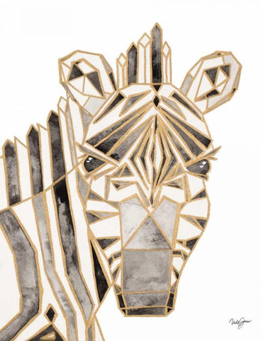 Retro Zebra Black Ornate Wood Framed Art Print with Double Matting by James, Nola