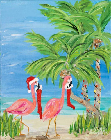 Flamingo Christmas I Black Ornate Wood Framed Art Print with Double Matting by DeRice, Julie
