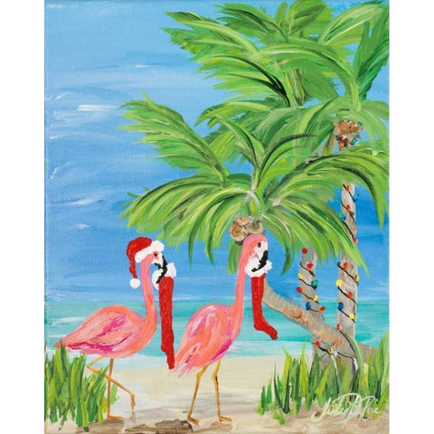 Flamingo Christmas I Black Modern Wood Framed Art Print with Double Matting by DeRice, Julie