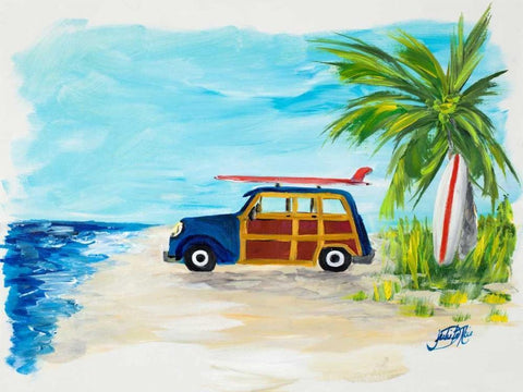 Tropical Vacation I White Modern Wood Framed Art Print with Double Matting by DeRice, Julie