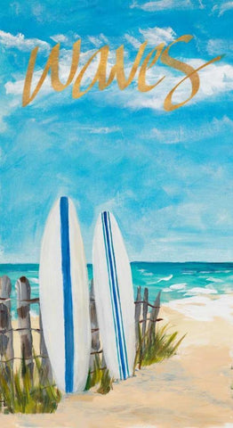 Waves and Surf White Modern Wood Framed Art Print with Double Matting by DeRice, Julie