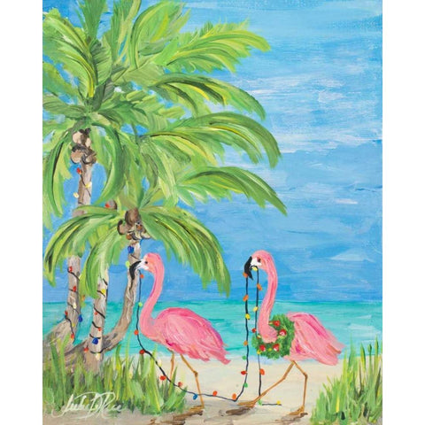 Flamingo Christmas II Black Modern Wood Framed Art Print by DeRice, Julie