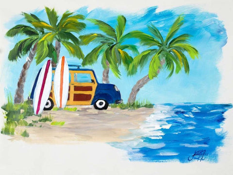 Tropical Vacation II White Modern Wood Framed Art Print with Double Matting by DeRice, Julie