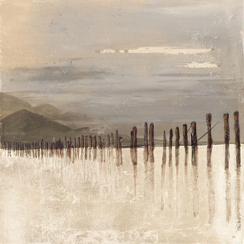 Hidden Pier (light gray) Black Ornate Wood Framed Art Print with Double Matting by Pinto, Patricia