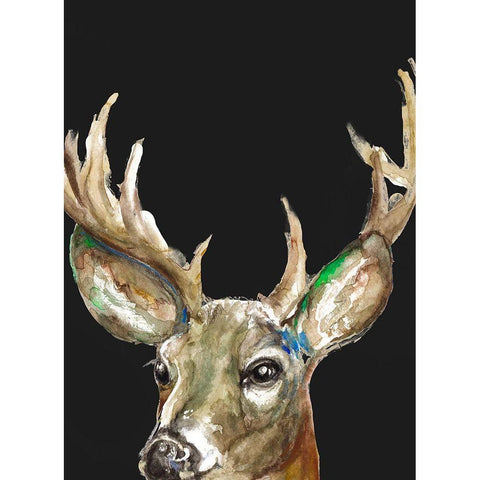 Deer On Black Black Modern Wood Framed Art Print with Double Matting by Pinto, Patricia
