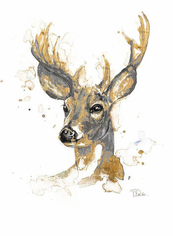 Gold Antlers I White Modern Wood Framed Art Print with Double Matting by Pinto, Patricia