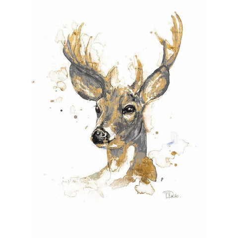 Gold Antlers I Black Modern Wood Framed Art Print with Double Matting by Pinto, Patricia