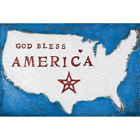 God Bless America (Red, White and Blue) Black Modern Wood Framed Art Print with Double Matting by Kinnison, Carolyn