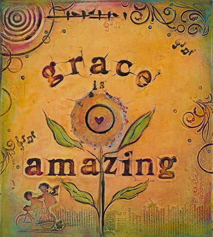 Grace is Amazing White Modern Wood Framed Art Print with Double Matting by Kinnison, Carolyn