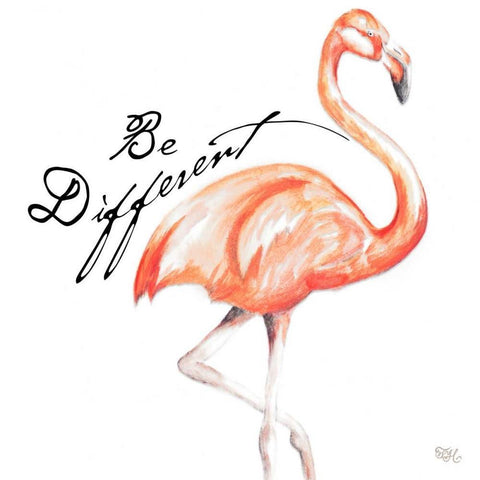 Be Different Flamingo I White Modern Wood Framed Art Print with Double Matting by Hakimipour, Tiffany