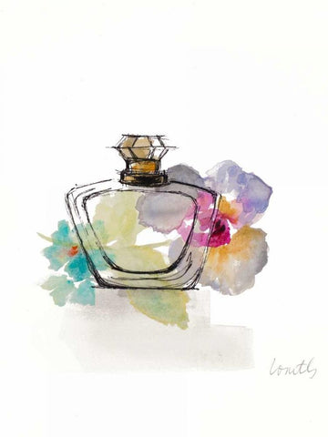 Crystal Watercolor Perfume I White Modern Wood Framed Art Print with Double Matting by Loreth, Lanie