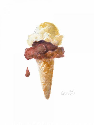 Watercolor Ice Cream Cone I Black Ornate Wood Framed Art Print with Double Matting by Loreth, Lanie