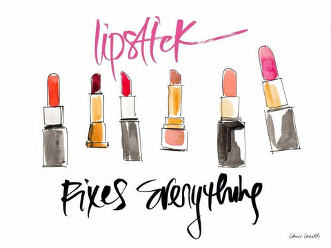 Lipstick Fixes Everything White Modern Wood Framed Art Print with Double Matting by Loreth, Lanie