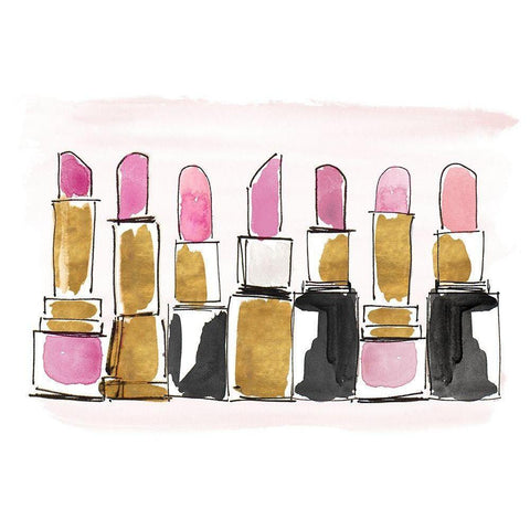 Watercolor Lipsticks Black Modern Wood Framed Art Print by Loreth, Lanie