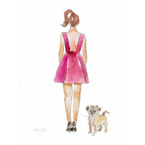 Water Color Girl With Puppy I Black Modern Wood Framed Art Print with Double Matting by Loreth, Lanie