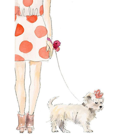 Girl With Puppy White Modern Wood Framed Art Print by Loreth, Lanie