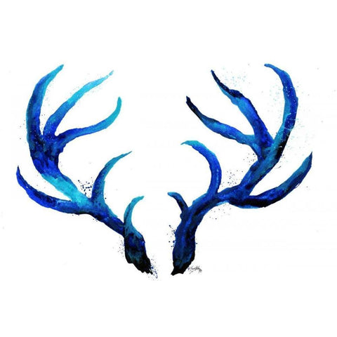 Blue Antlers Black Modern Wood Framed Art Print with Double Matting by Medley, Elizabeth
