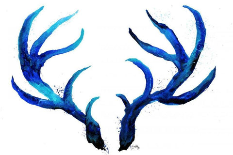 Blue Antlers White Modern Wood Framed Art Print with Double Matting by Medley, Elizabeth