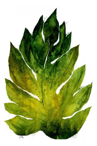 Green Leaves I White Modern Wood Framed Art Print with Double Matting by Medley, Elizabeth