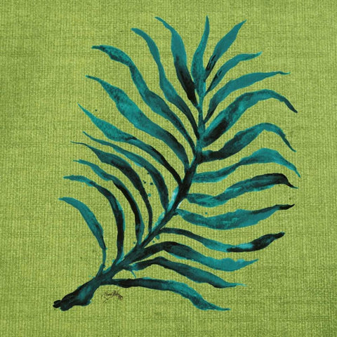 Leaf on Green Burlap Black Modern Wood Framed Art Print with Double Matting by Medley, Elizabeth