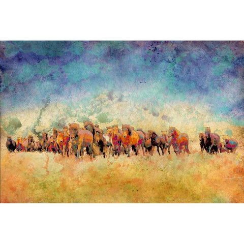 Horse Herd Black Modern Wood Framed Art Print with Double Matting by Mabat, Ynon