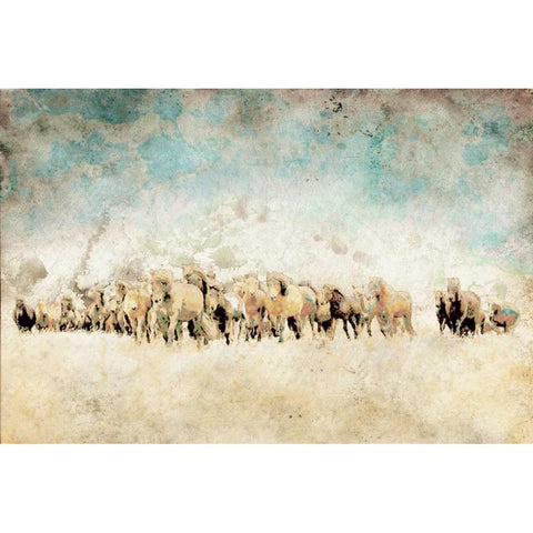 Roaming Horses Gold Ornate Wood Framed Art Print with Double Matting by Mabat, Ynon