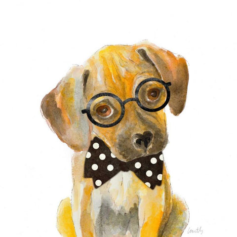 Hipster Retriever Puppy White Modern Wood Framed Art Print by Loreth, Lanie