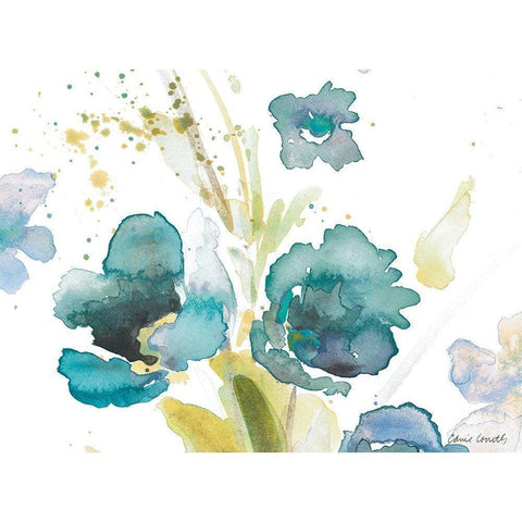 Blue Watercolor Modern Poppies I White Modern Wood Framed Art Print by Loreth, Lanie