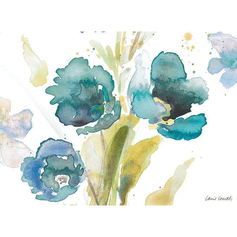 Blue Watercolor Modern Poppies II White Modern Wood Framed Art Print by Loreth, Lanie