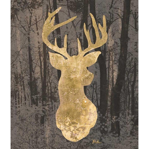 Gold Deer on Black Gold Ornate Wood Framed Art Print with Double Matting by Pinto, Patricia