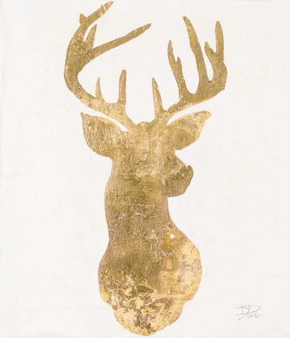 Gold Deer White Modern Wood Framed Art Print with Double Matting by Pinto, Patricia