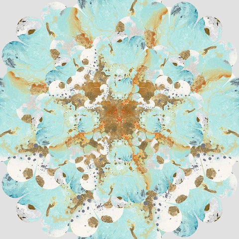 Aqua and Gold Splash Gold Ornate Wood Framed Art Print with Double Matting by Pinto, Patricia