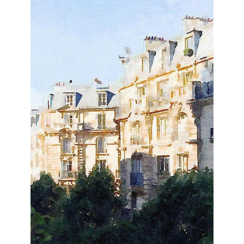 Watercolor Streets of Paris III Black Modern Wood Framed Art Print with Double Matting by Navas, Emily