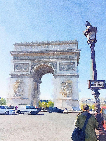 Watercolor Streets of Paris I White Modern Wood Framed Art Print with Double Matting by Navas, Emily