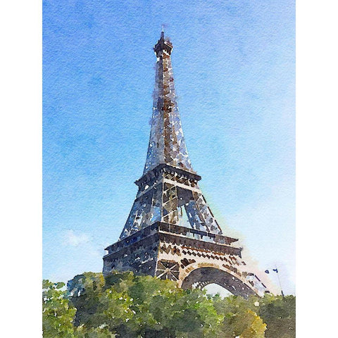 Watercolor Streets of Paris II White Modern Wood Framed Art Print by Navas, Emily