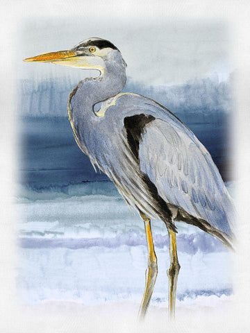 Blue on Blue Heron I White Modern Wood Framed Art Print with Double Matting by Loreth, Lanie
