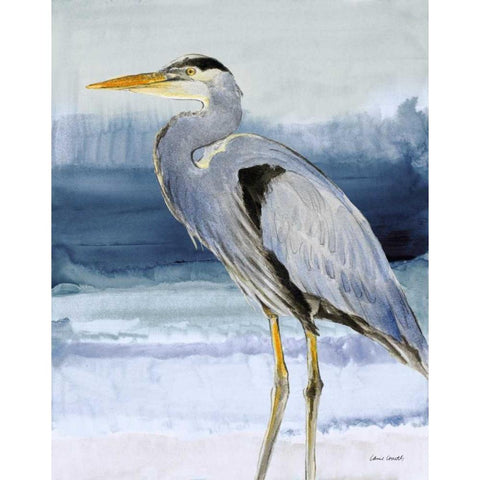 Heron On Blue I Gold Ornate Wood Framed Art Print with Double Matting by Loreth, Lanie