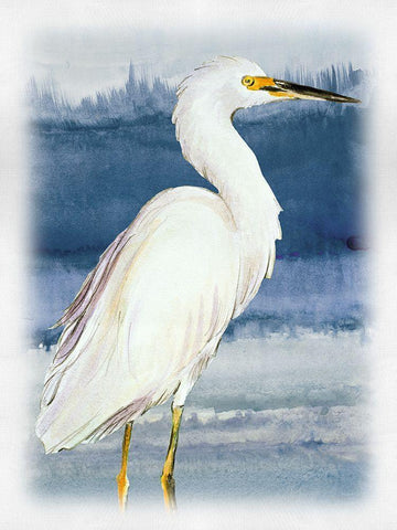 Blue on Blue Heron II White Modern Wood Framed Art Print with Double Matting by Loreth, Lanie