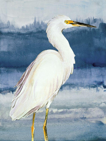 Heron on Blue II White Modern Wood Framed Art Print with Double Matting by Loreth, Lanie