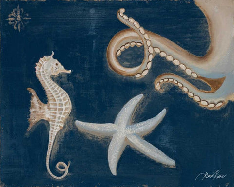 Coastal Life on Blue I White Modern Wood Framed Art Print with Double Matting by Ritter, Gina