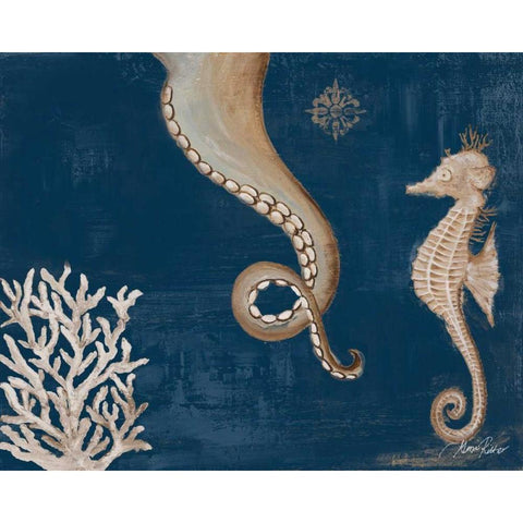 Coastal Life on Blue II Gold Ornate Wood Framed Art Print with Double Matting by Ritter, Gina