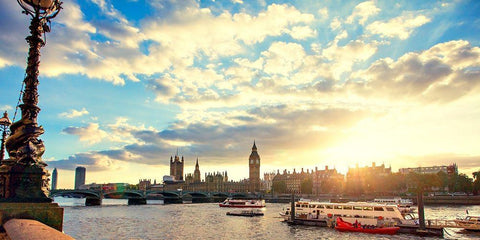 Thames River White Modern Wood Framed Art Print with Double Matting by Navas, Emily