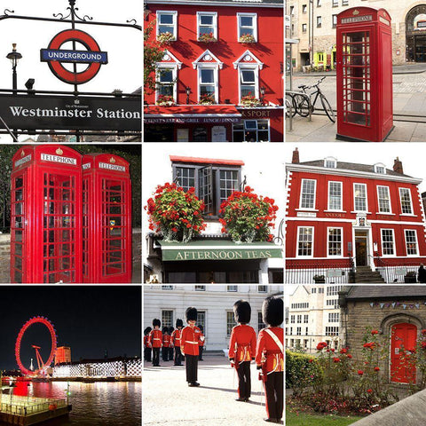London in Red (9 patch) Black Ornate Wood Framed Art Print with Double Matting by Navas, Emily