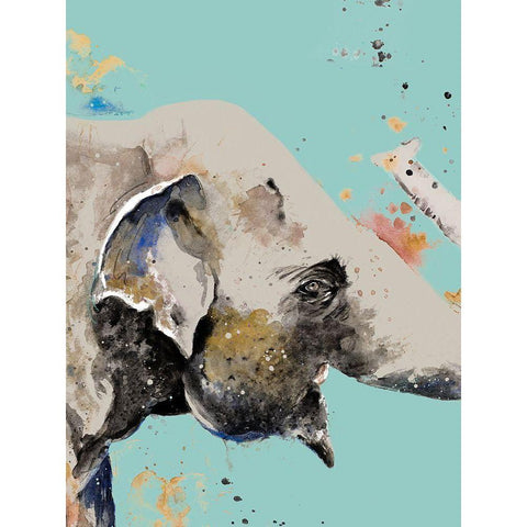 Elephant On Teal Gold Ornate Wood Framed Art Print with Double Matting by Pinto, Patricia