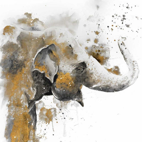 Water Elephant with Gold White Modern Wood Framed Art Print by Pinto, Patricia