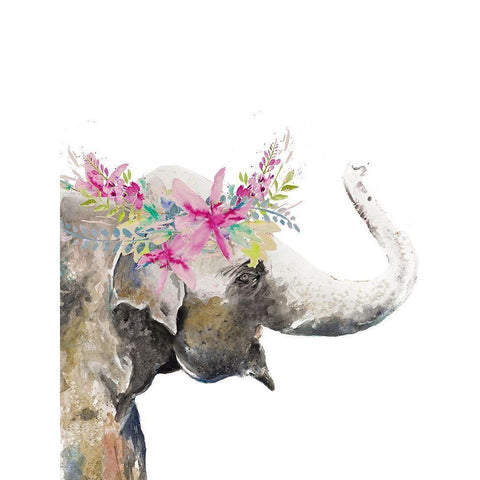 Water Elephant with Flower Crown Black Modern Wood Framed Art Print with Double Matting by Pinto, Patricia